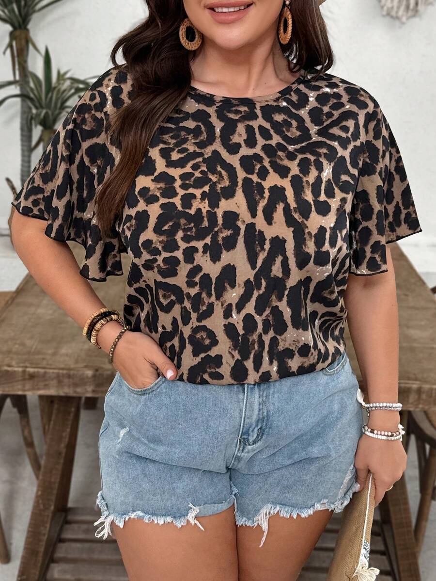 SHEIN VCAY Plus Size damska koszula z nadrukiem w panterkę prosta swobodna codzienna