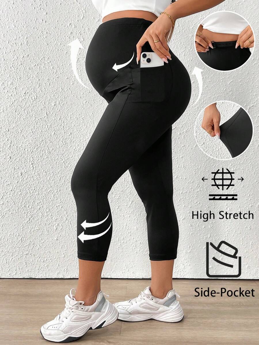 SHEIN Casual effenkleurige leggings voor zwangere vrouwen, minimalistische mode voor dagelijks gebruik