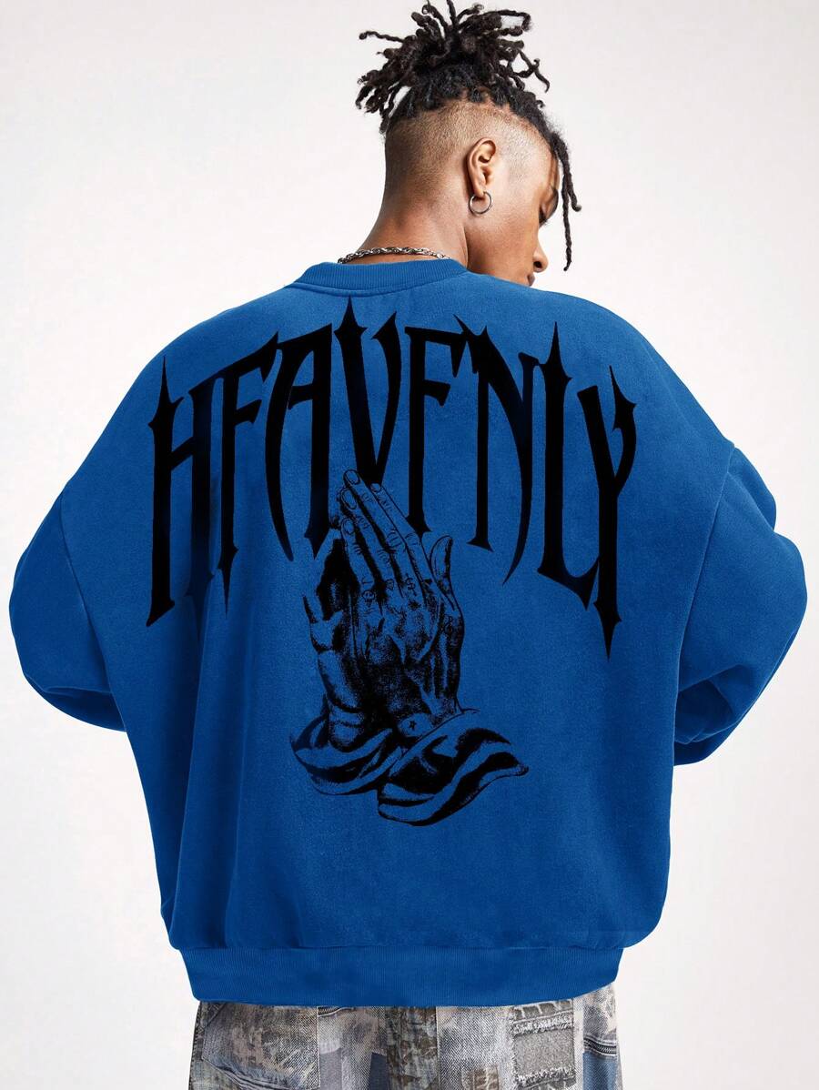 Manfinity VCAY Men's Letter Print Round Neck Long Sleeve Casual Pullover Hoodie Sweatshirt