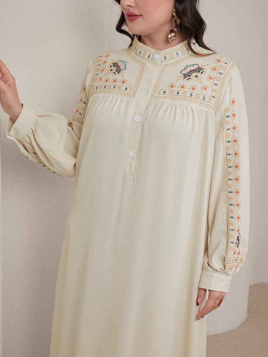 Graceveil Plus Size Women Arabic Embroidery Loose Dress Shirt Modest