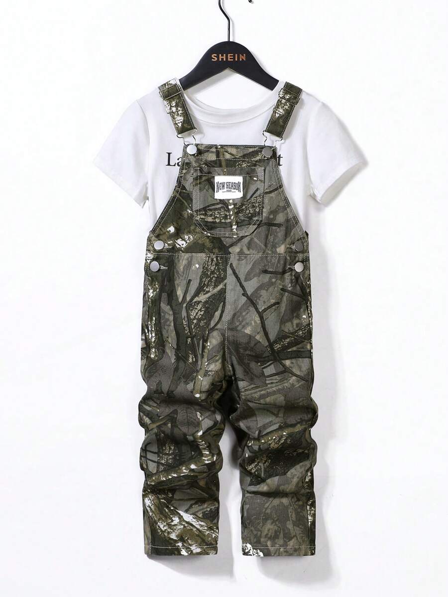 SHEIN Young Boy New Style Camouflage Denim Casual Overalls