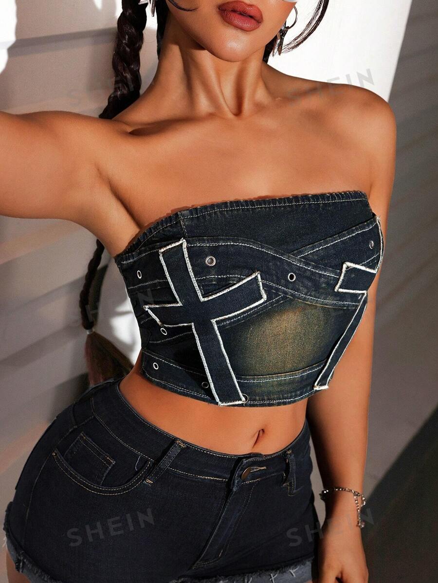 SHEIN ICON Blusa casual de jean para mujer, sencilla y estilizada para uso diario
