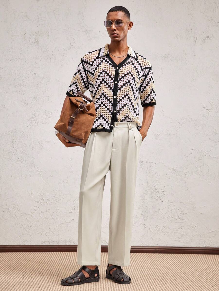 AKNOTIC Party Pantalones rectos de cintura media larga tejidos para hombres, adecuados para uso diario, primavera/verano, vacaciones, fiesta, combinación de pareja