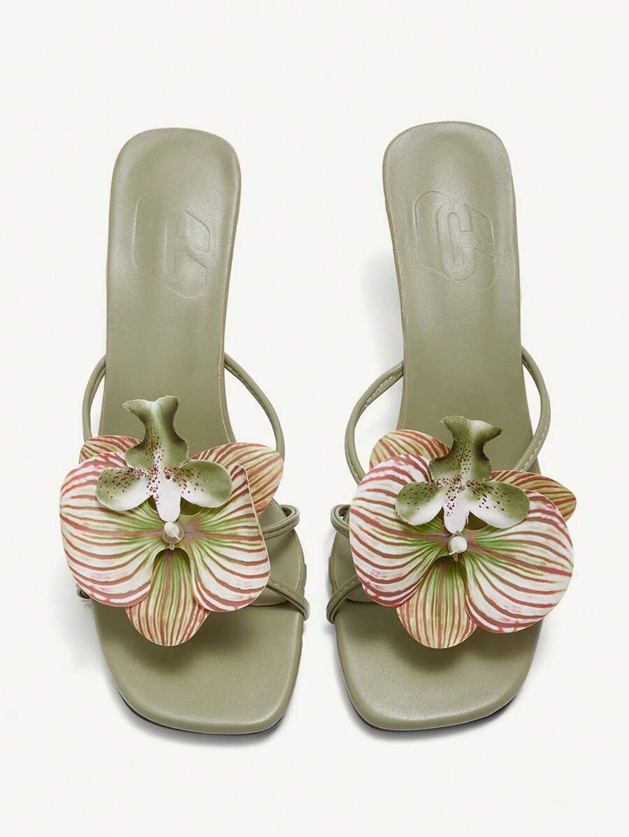 CUCCOO CHICEST Women's Red High Heel Floral 3D Sandals