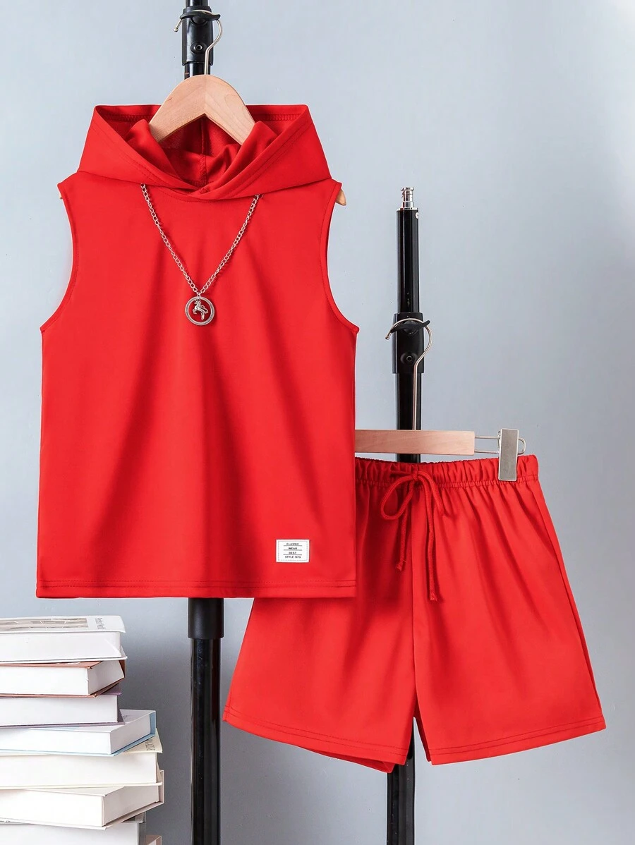 SHEIN 2 pièces/Set sweat-shirt à capuche et short imprimé lettre pour garçon préadolescent
