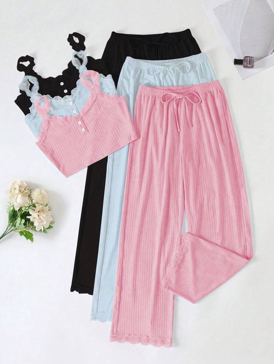 Women's Solid Color Button Front Blouse And Pants Casual Suit