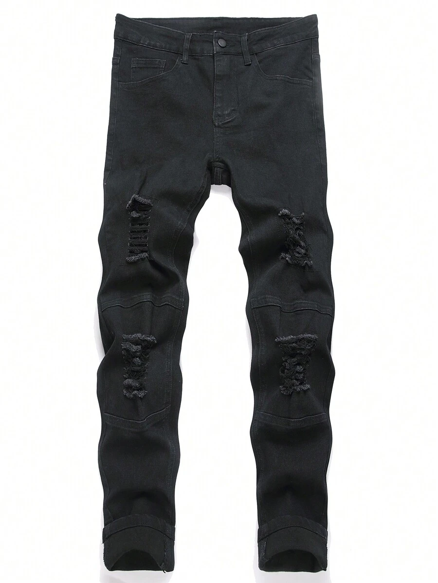Manfinity LEGND Heren jeans met knoopsluiting en versleten casual spijkerbroek, dagelijkse kleding