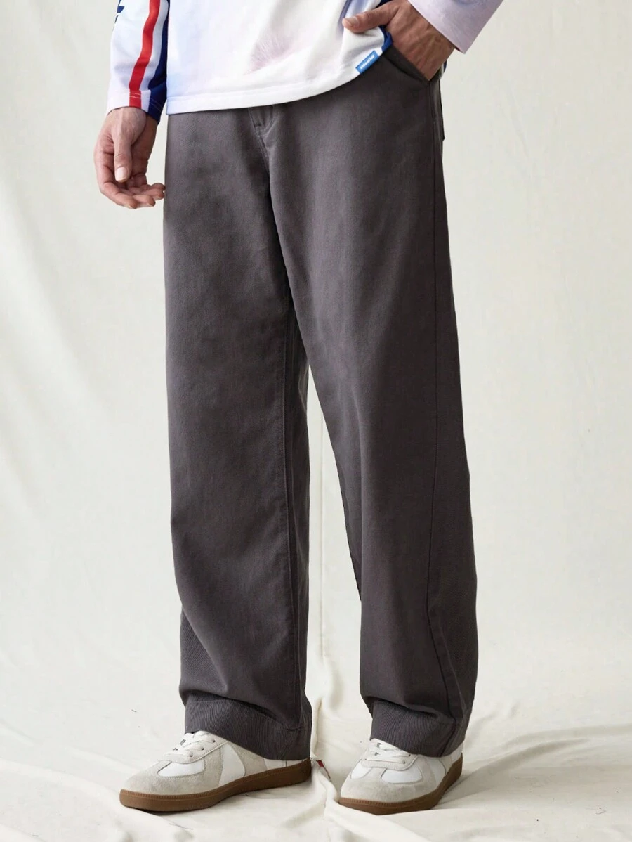 Manfinity Hypemode Pantalones casuales rectos y holgados de mezclilla gris claro para hombre, Urban Chill