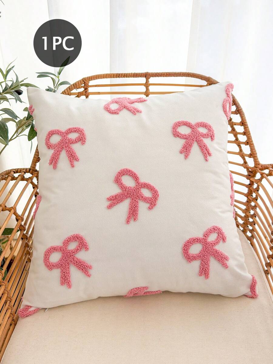 1 pièce, Taie d'oreiller, Artisanat de broderie en forme de nœud, 100% Polyester, Fermeture éclair, Sans rembourrage, Convient pour la décoration du salon, de la chambre à coucher et de la salle à manger