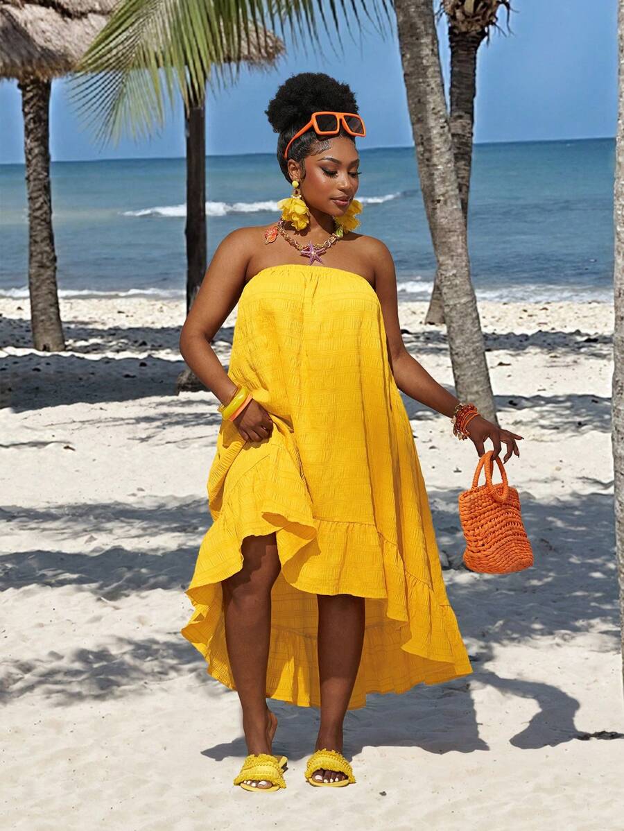 Slaydiva Vestido de verano corte evasé para mujer talla grande con hombros descubiertos