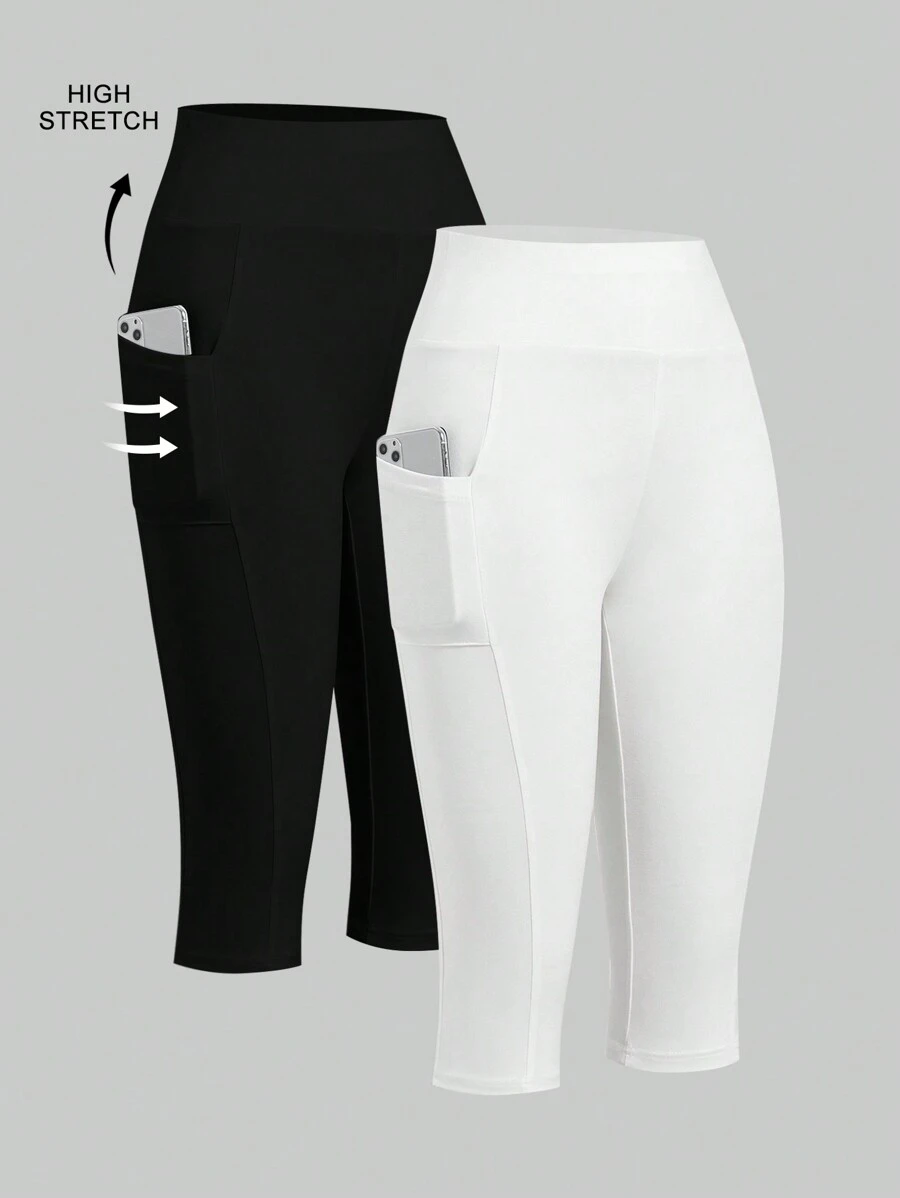 SHEIN EZwear Mallas cortas de punto versátiles en blanco y negro
