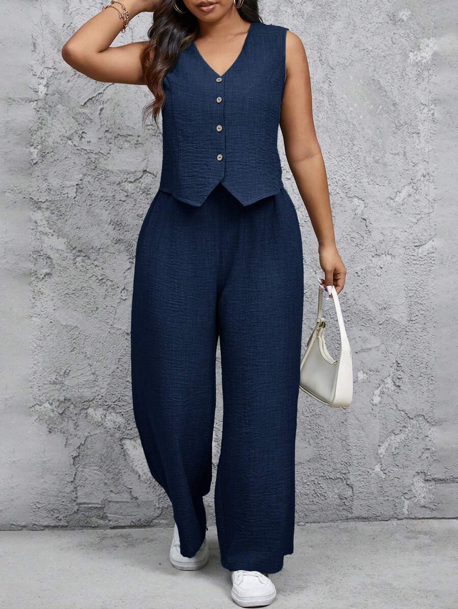 SHEIN Frenchy Conjunto de 2 piezas talla grande con chaleco y pantalón casual