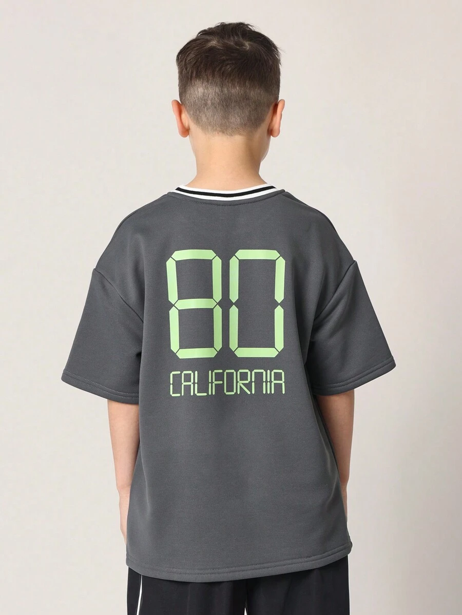 SUMWON Youth California Digital Display T-Shirt Oversized Streetwear Casual Athletic Top Summer Basic Short Sleeve Urban Number Print Retro Digital Aesthetic
