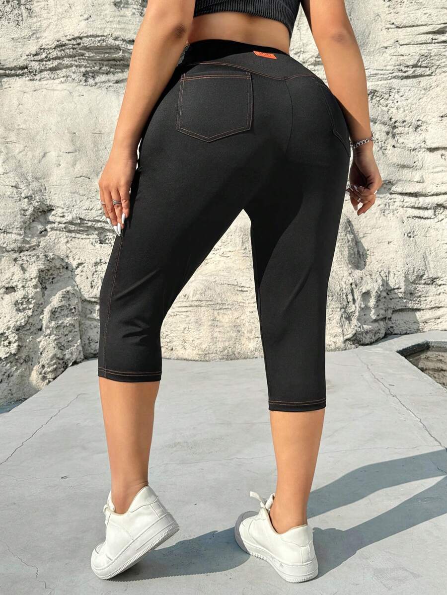 SHEIN EZwear Plus Size Pocket Minimalist Slim Fit High Waist Leggings