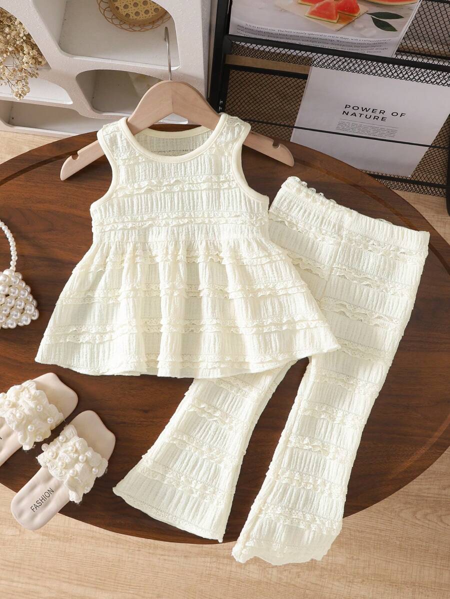 SHEIN Vintaside Kids Baby Girl Knitted Patterned Tank Dress Set, Summer Fashion