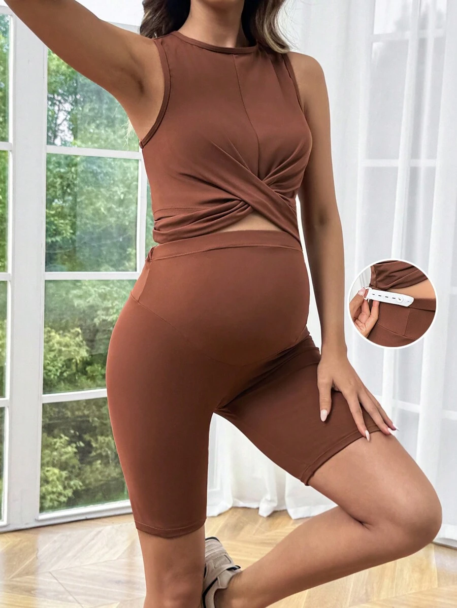 SHEIN Comfortabele sportset voor zwangere vrouwen met hoge taille en top met gekruist ontwerp