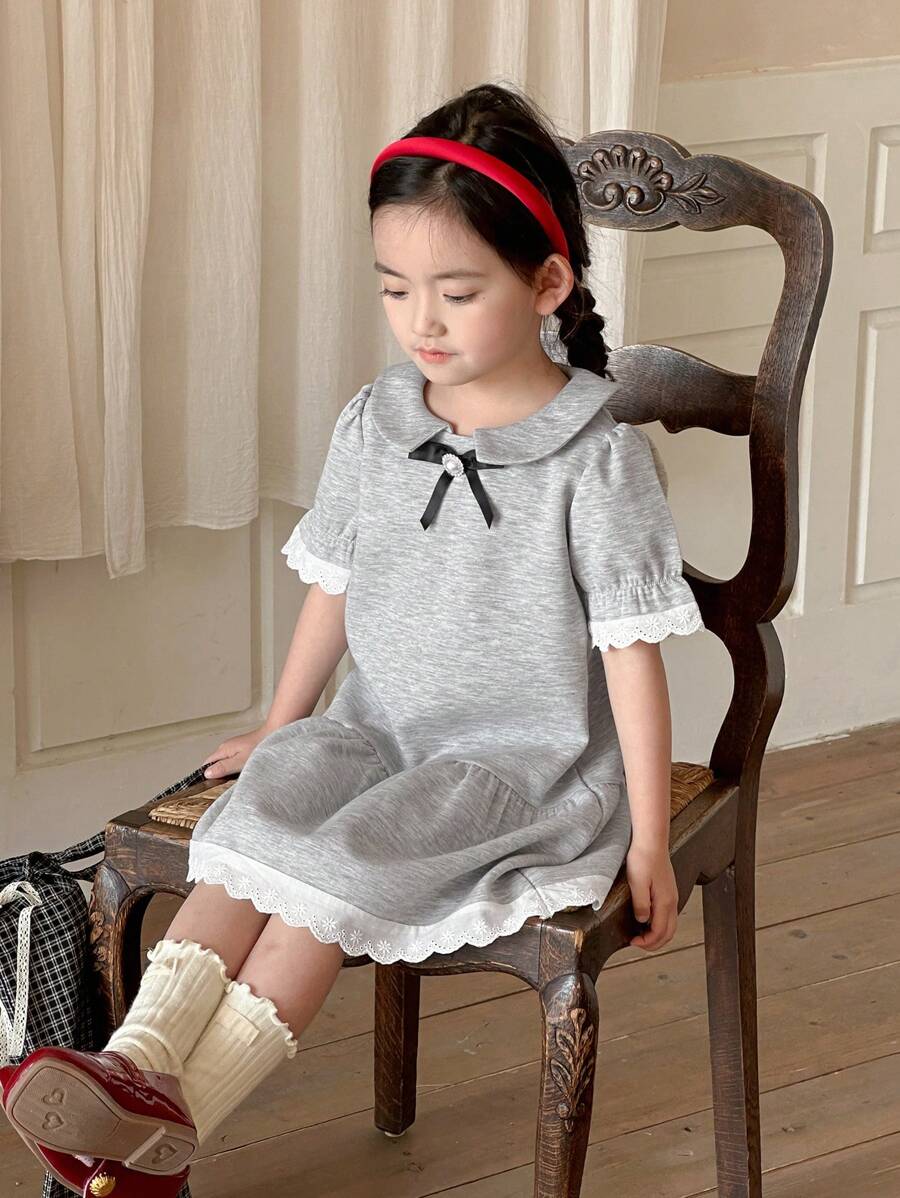 DAZY Young Girl Color Block Trim Short Sleeve Casual Dress