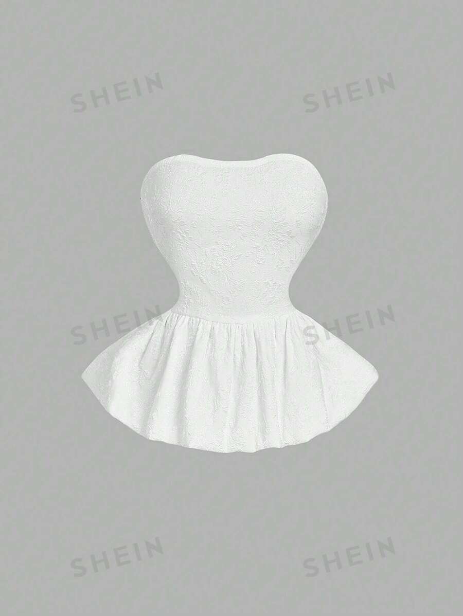 SHEIN MOD Top elegante sin tirantes de jacquard blanco, top de fiesta, top de club, top elegante y romántico, top bohemio, top de verano, top para salir