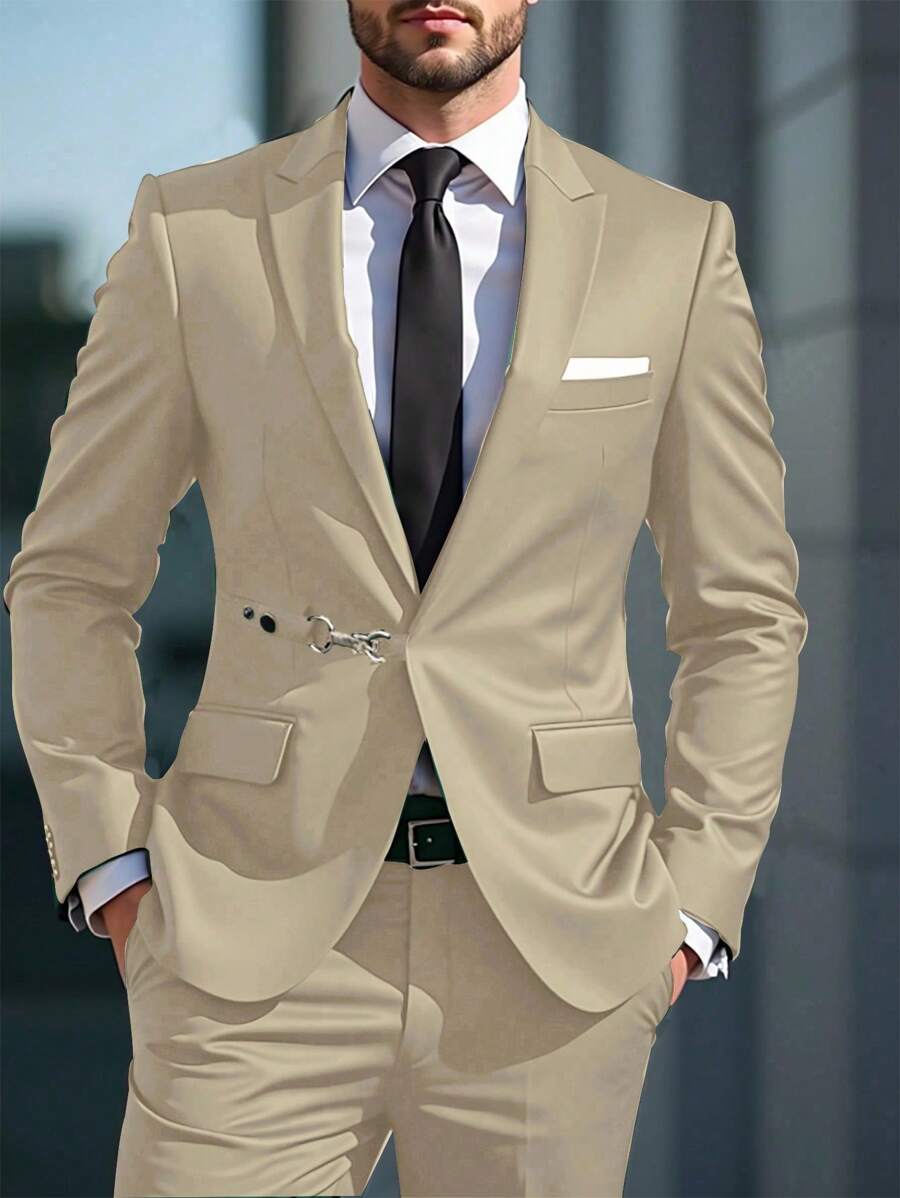 Manfinity Mode Conjunto de pantalón largo y top de manga larga de un solo color con bolsillo para hombres