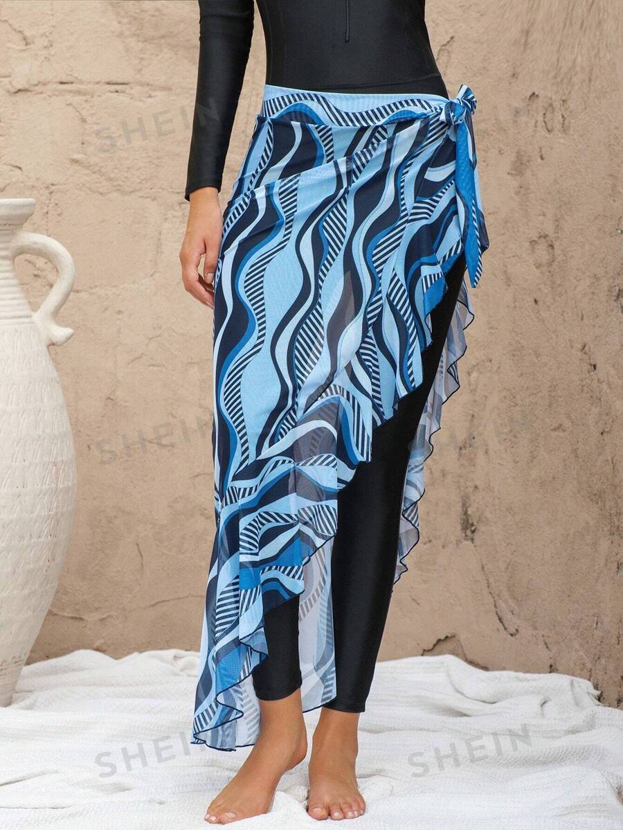 Swim Mulvari Falda media casual de playa de verano con estampado aleatorio para mujer
