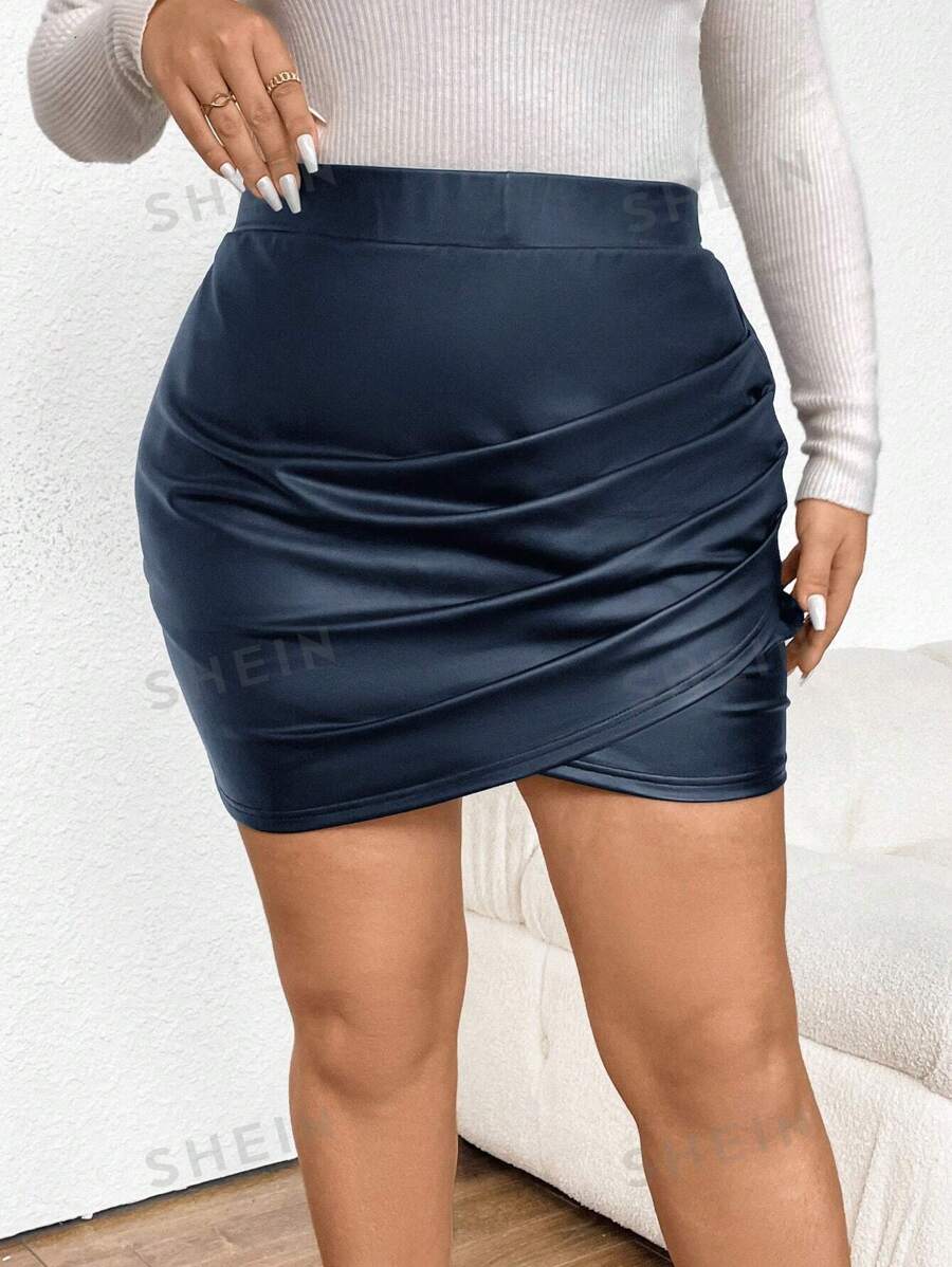 SHEIN Frenchy Falda ajustada de unicolor minimalista de talla grande, informal y para resort
