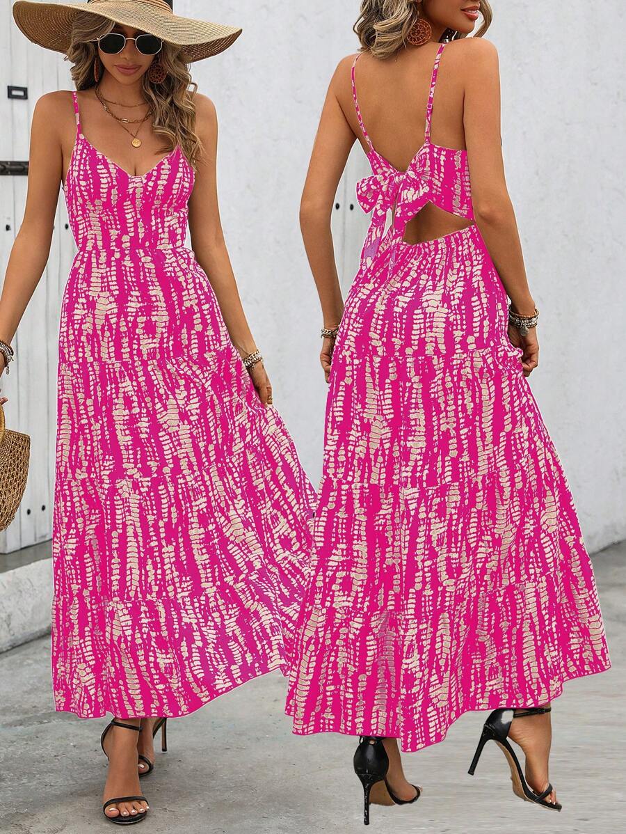 Breezaya Spaghetti Strap Full Printed Dress With Ruffle Hem Maxi Vacation Beach Outfits Women