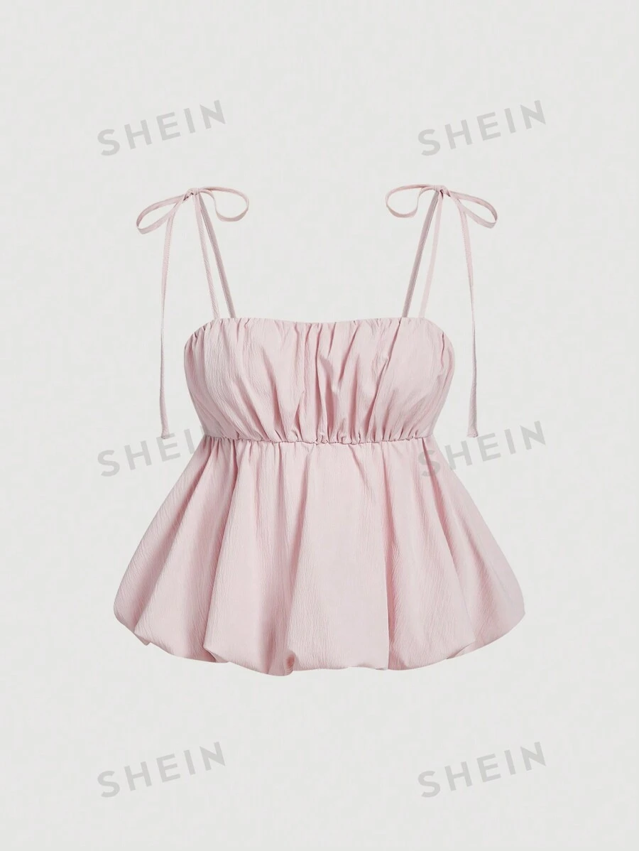 SHEIN X ELOISA & ORSON SHEIN MOD Blusa de manga abullonada rosa para mujer, camiseta sin mangas de primavera, Mardi Gras, San Valentín