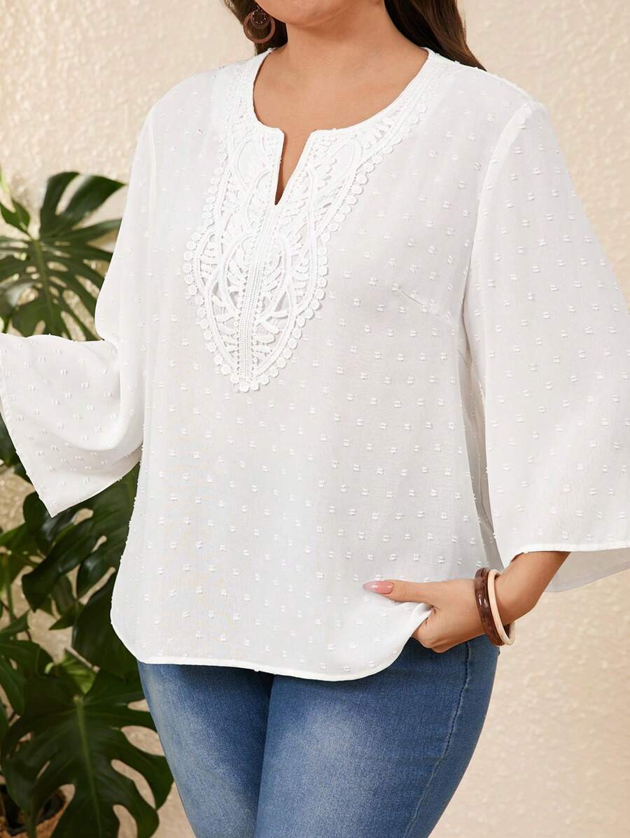 EMERY ROSE Camisa de manga larga de unicolor talla grande, outfit casual de moda simple para uso diario primaveral para mujeres de vacaciones