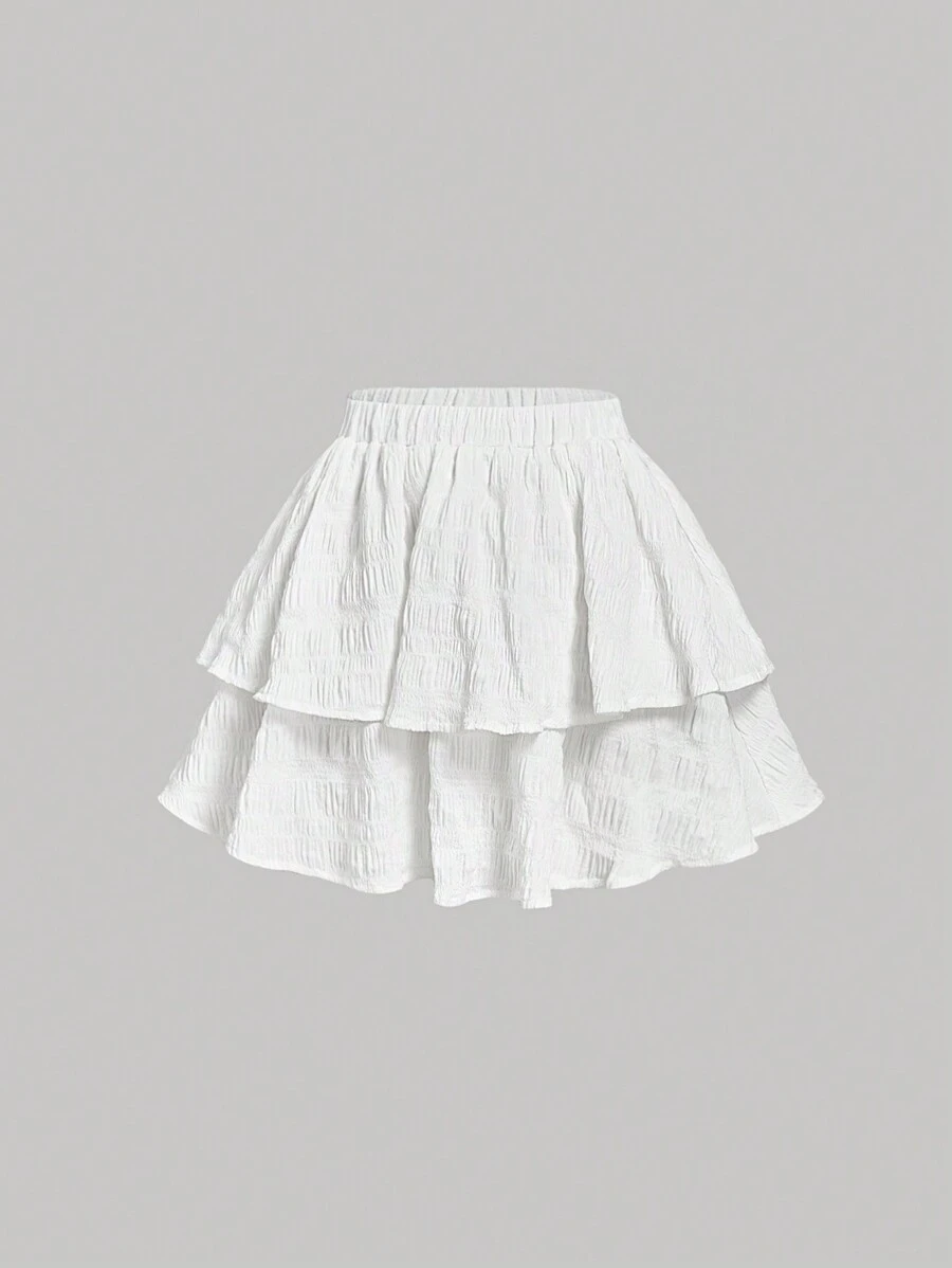 SHEIN X ELOISA & ORSON SHEIN MOD Falda corta casual de cintura elástica de unicolor con doble capa para mujer