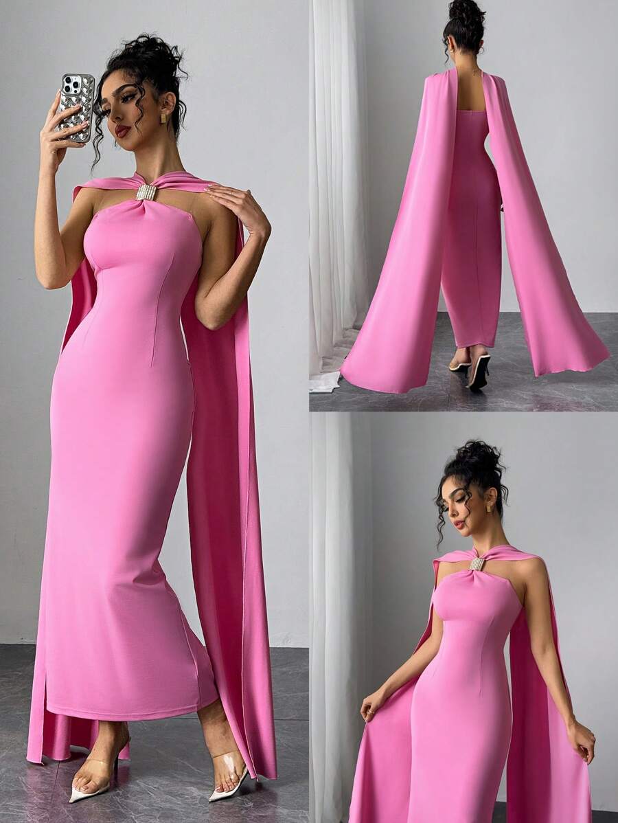 Modelyn Women's Elegant Cinched Waist Extra Long Dress Long Evening Dresses