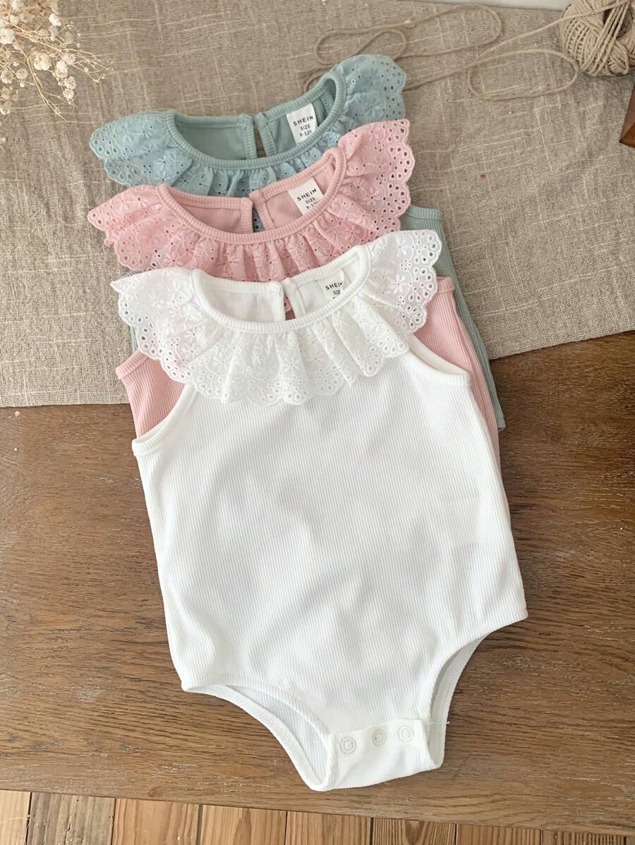 Conjunto de 3 piezas de pelele con volantes de punto para recién nacida, conjunto lindo para verano