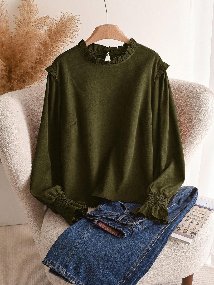 SHEIN Frenchy Plus Size Women's Casual Solid Color Shirt, Autumn/Winter