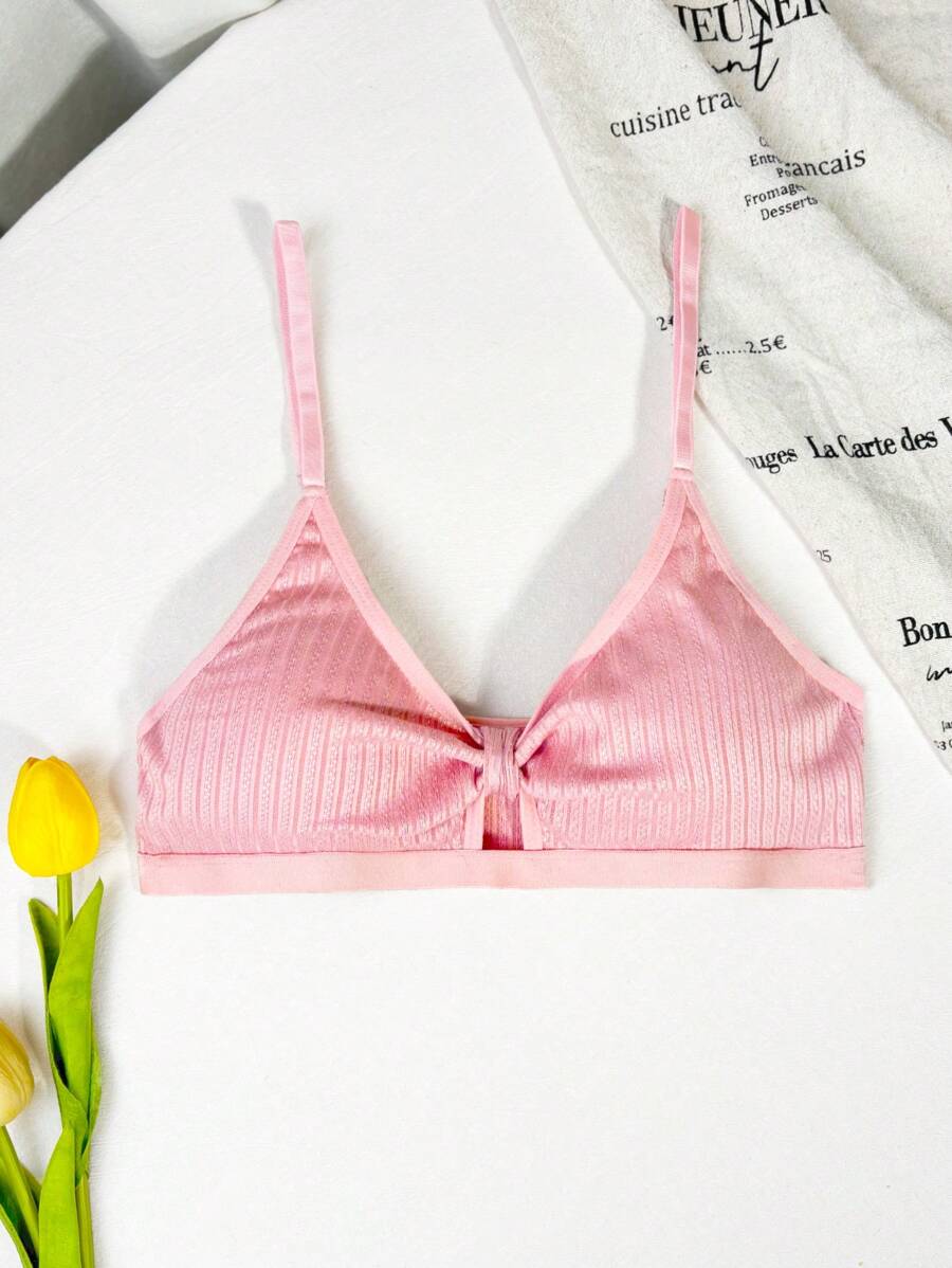 Bralette casual de unicolor con detalle trenzado y calado para niñas adolescentes