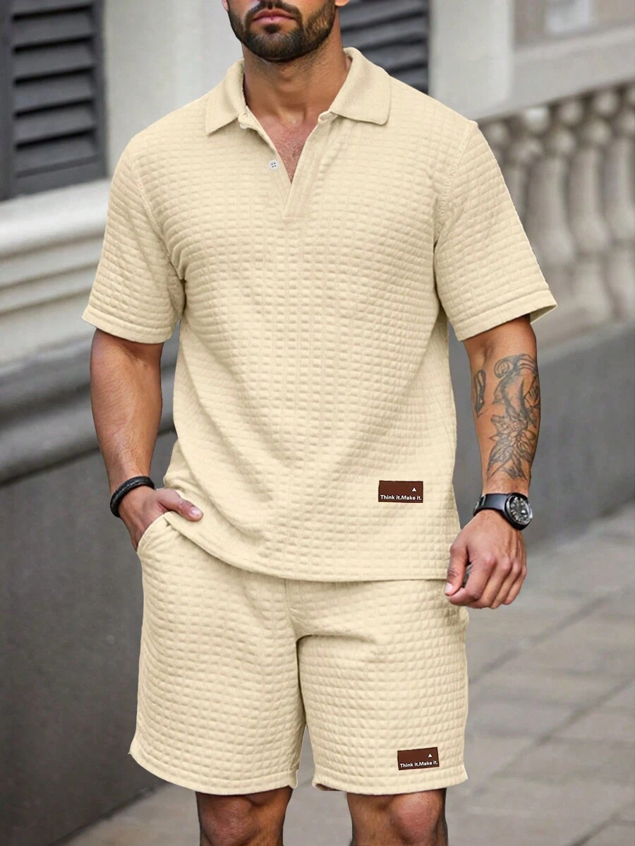Manfinity Homme Set di polo e pantaloncini da uomo taglie forti, completo casual semplice e per uso quotidiano