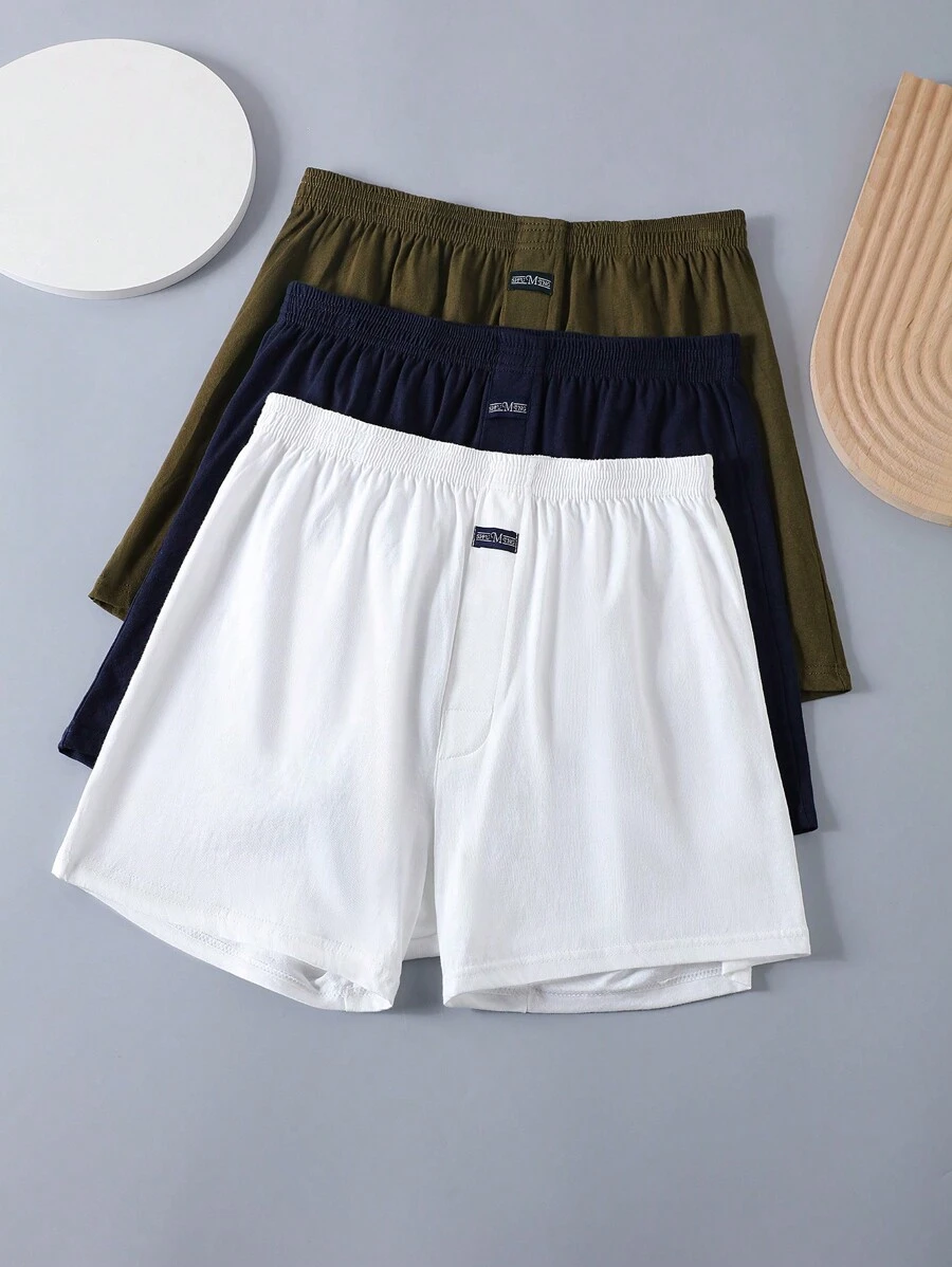 Set de 3 slips tipo bóxer holgados y con cintura elástica a cuadros para hombres, ropa interior corta para verano, talla grande