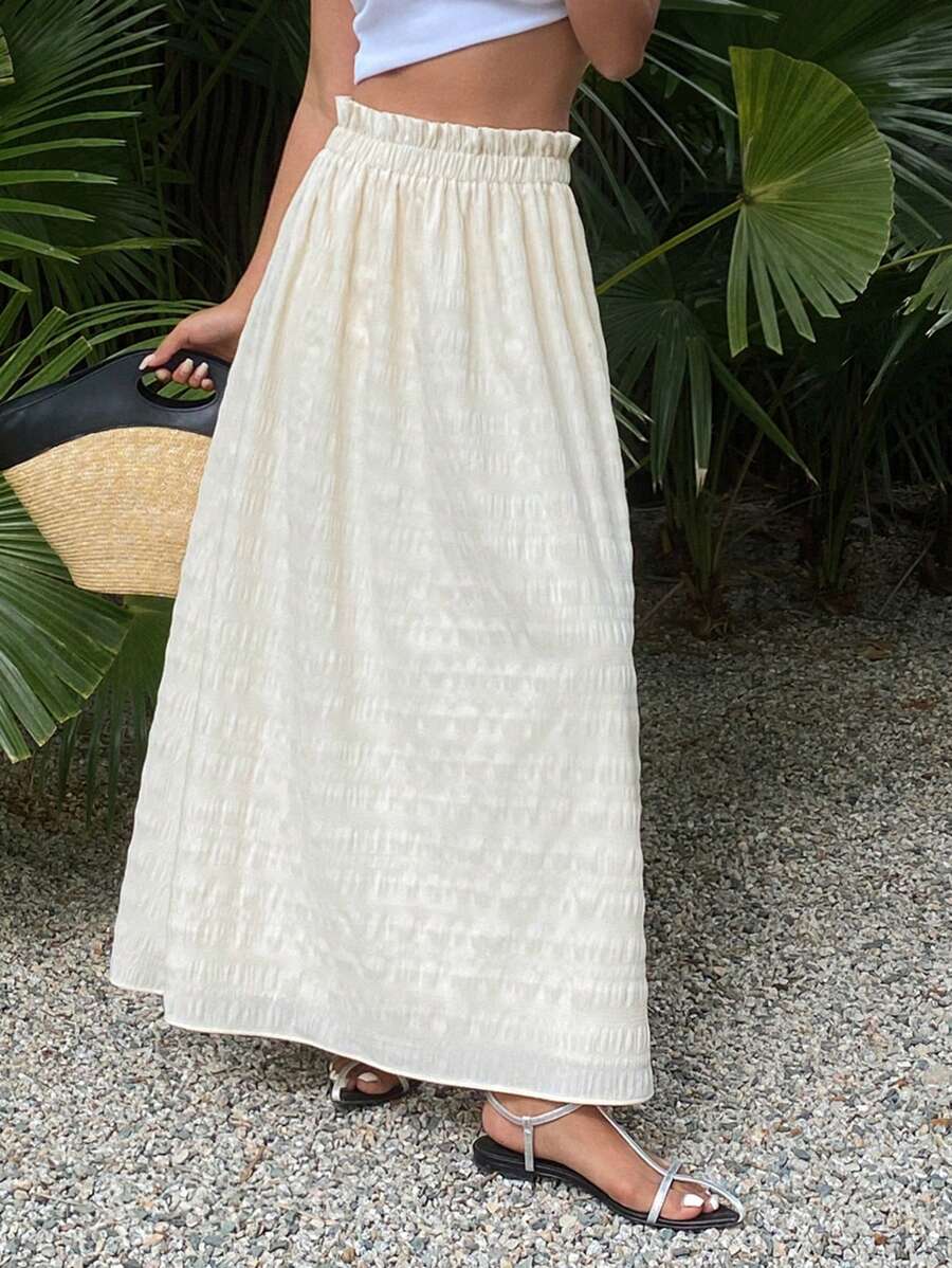 DAZY Falda casual de mujer de cintura alta de unicolor con volantes de encaje floral