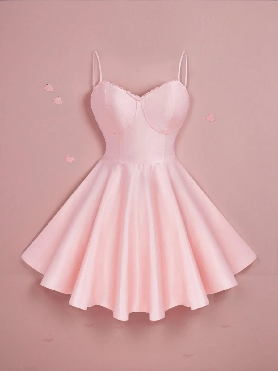 Sweetra Plus Size Women's Summer Lace Collar Decoration Backless Tight Fit A-Line Slip Cute Party Dress, Graduation Dress, Pink Homecoming Dress