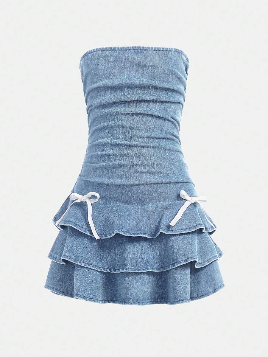 SHEIN Girlism Vestido ajustado de estilo Y2K con capa y detalles de lazo para niñas preadolescentes