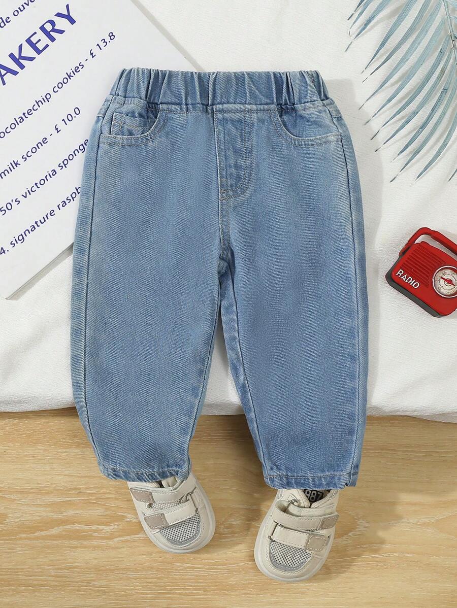 Baby Boy Elastic Waist Pockets Loose Tapered Casual Denim Jeans
