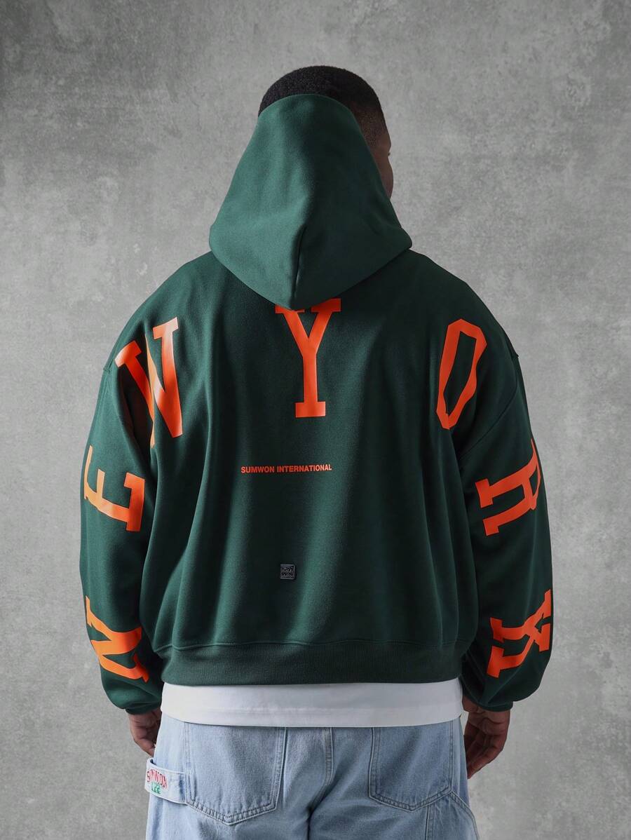SUMWON Międzynarodowa bluza z kapturem Oversized Letter Print Premium Urban Streetwear z kieszenią na środku Jesień Zima Moda