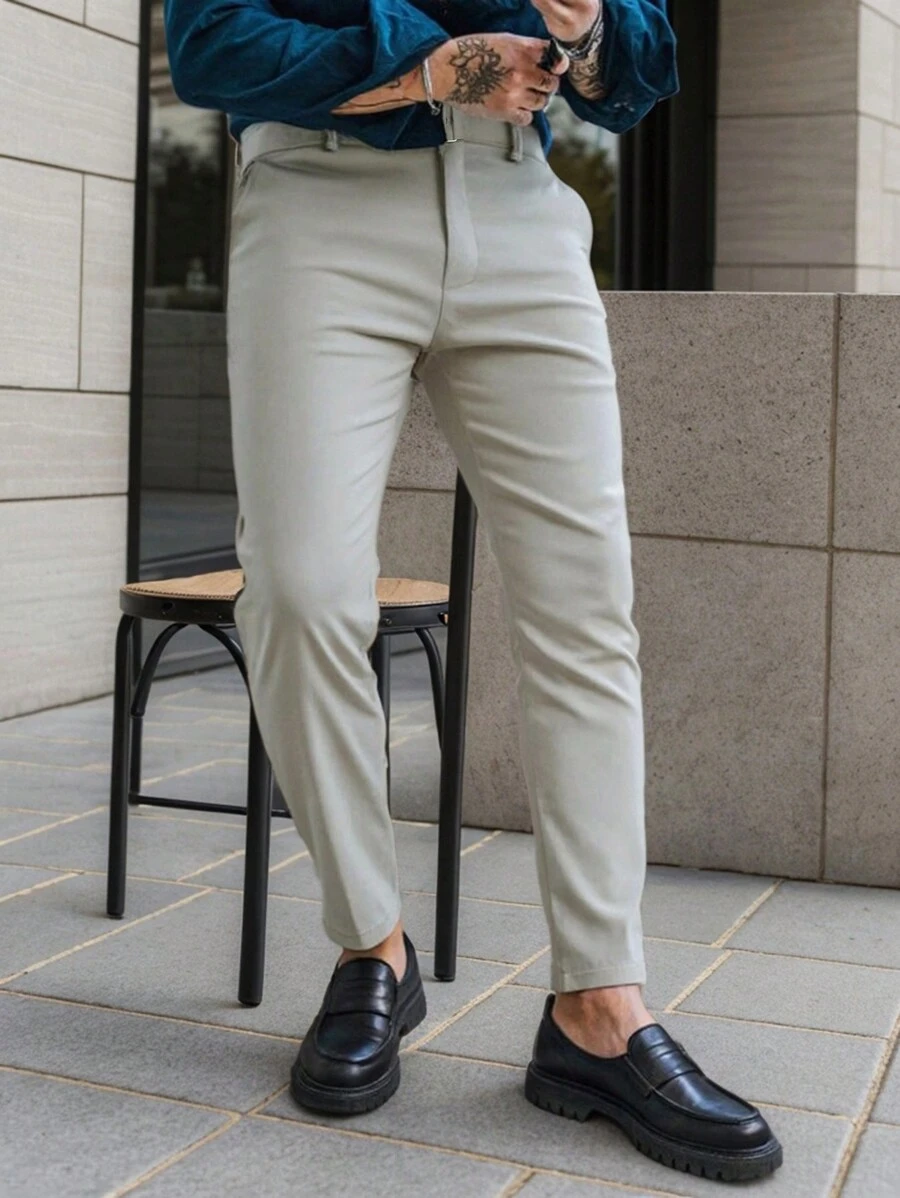 Manfinity Mode Pantalones casuales de hombre de Manfinity Mode - Pantalones de traje de negocios versátiles y de moda, de color liso y corte slim, regalo ideal para novio, pantalones blancos de hombre