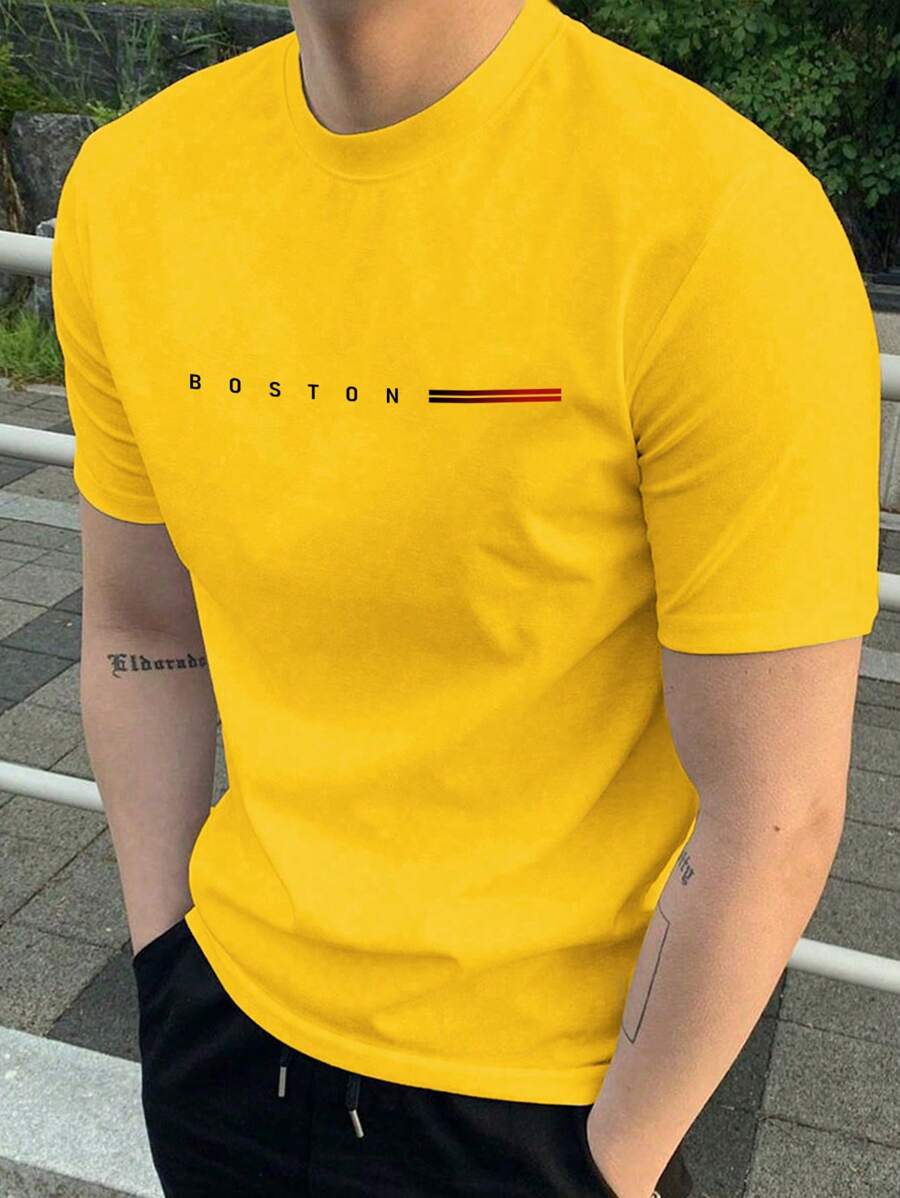 Manfinity Homme Men's Round Neck Short Sleeve Letter Print Casual T-Shirt