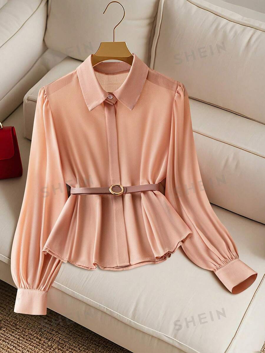 SHEIN Clasi Blusa de manga larga con botones frontales de estilo casual, para uso diario
