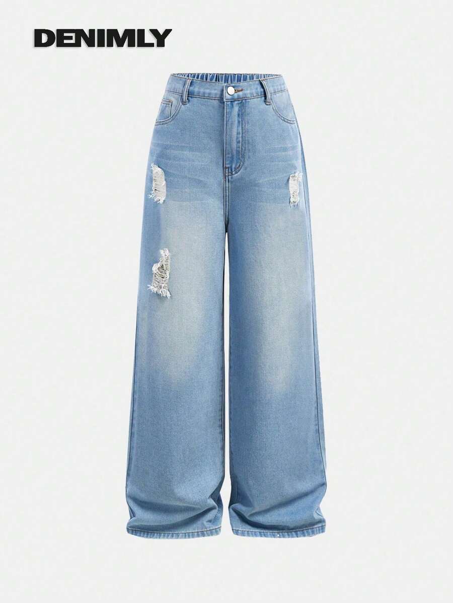 Jeans vintage décontractés, amples et usés, style urbain neutre pour ados, unisexe. Avec poches avant et plates à l'arrière.