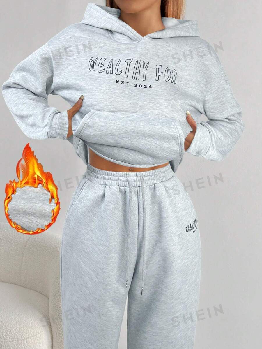 Flirla Sudadera casual con capucha, cuello ancho y estampado de letras para mujer, para otoño/invierno