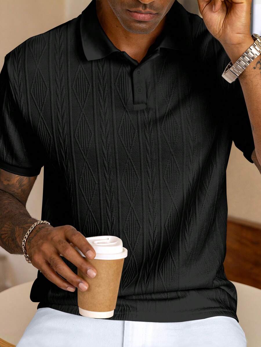 Manfinity Homme Plus Size Men's Geometric Patterned Short Sleeve Casual Polo Shirt