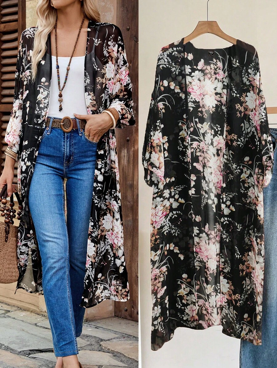 EMERY ROSE Women Floral Print Long-Length Casual Jacket