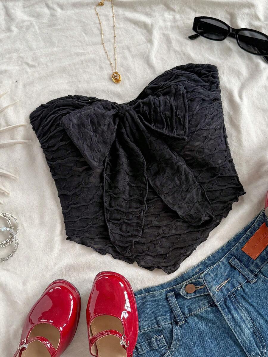 Soleia Sexy Lace-Up Textured Fabric Cropped Tank Top