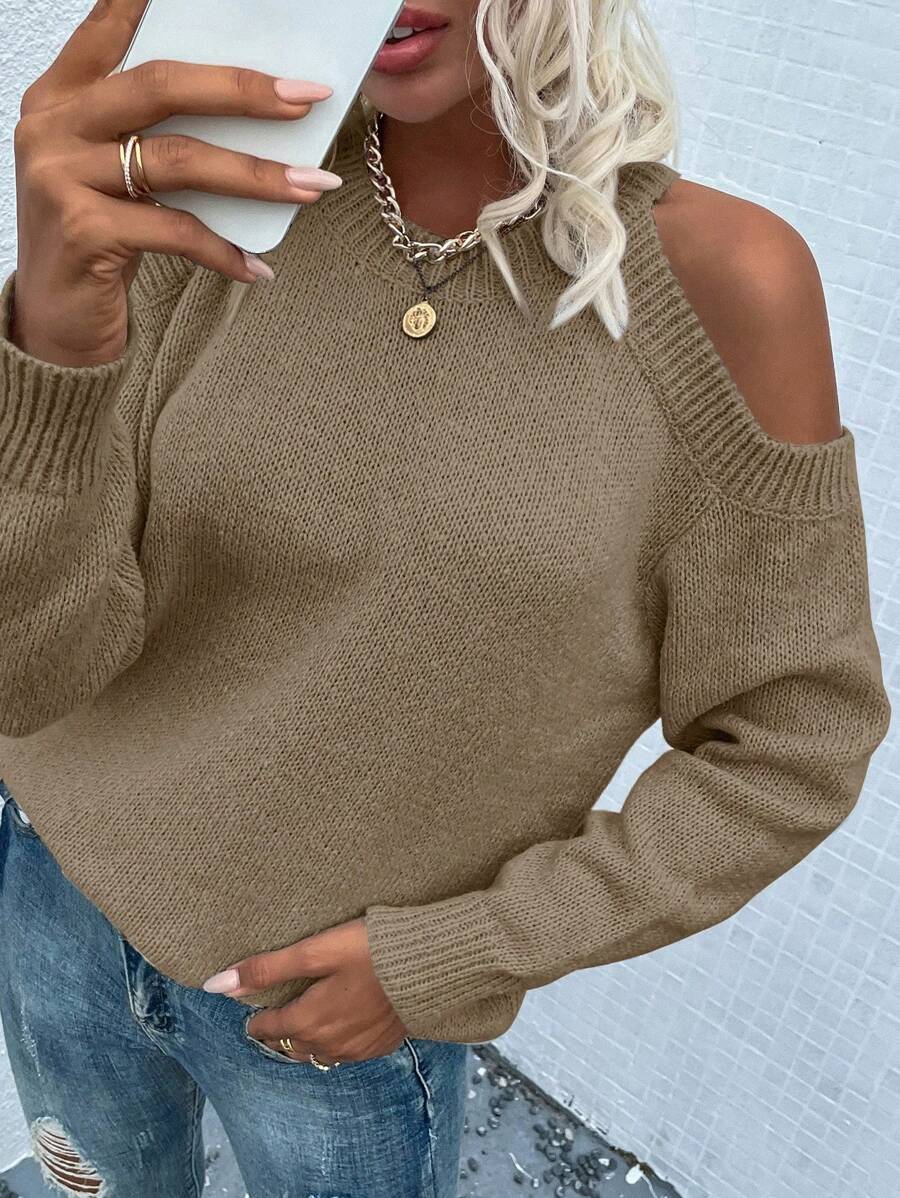 SHEIN LUNE Casual effen kleur cold shoulder halter trui, herfst/winter