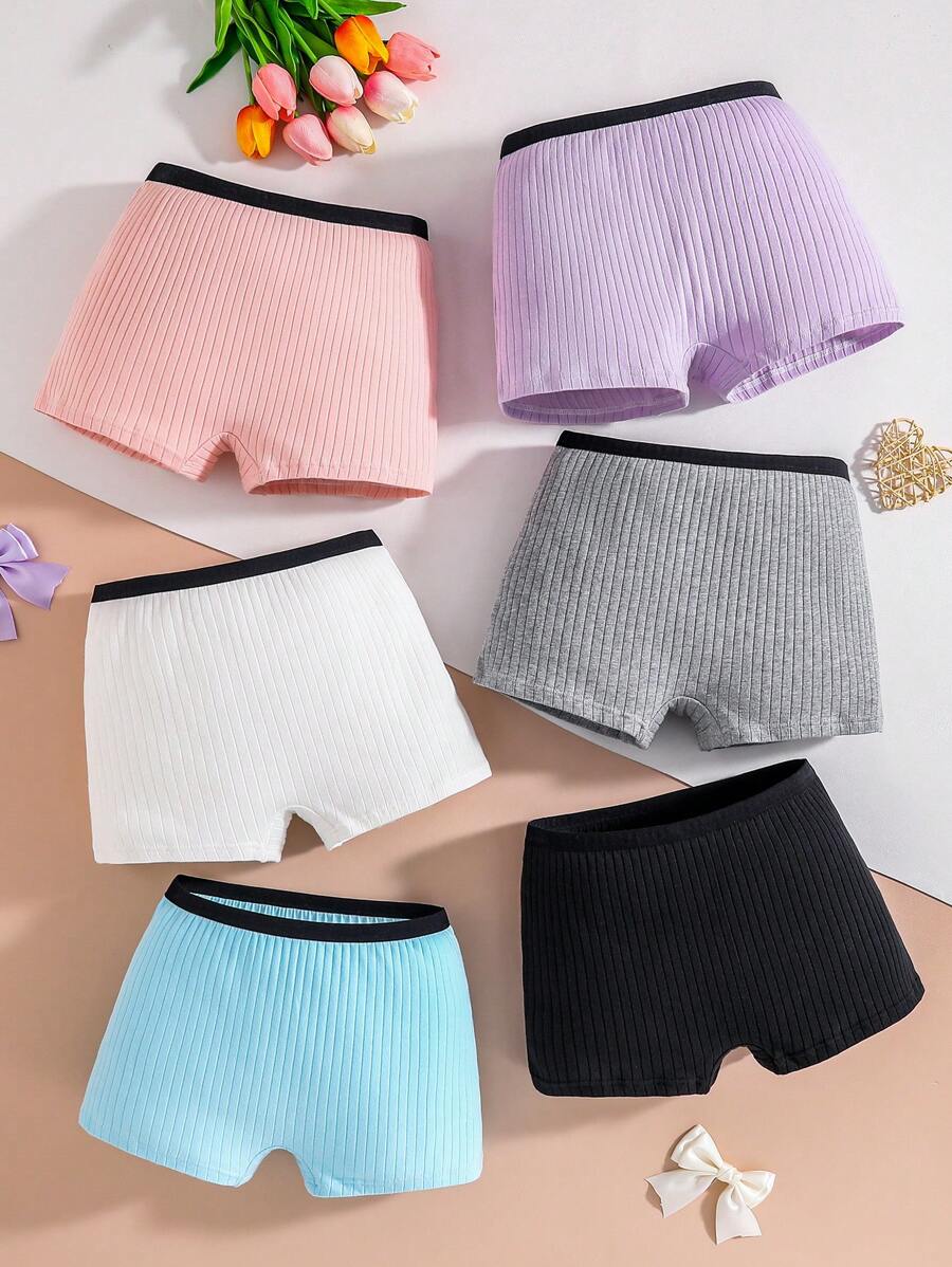 6pcs/Pack Teen Girl Simple Solid Color Brief Panties
